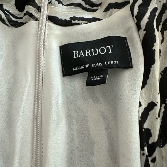 BARDOT Eileen Black and White Zebra Print Ruched Long Sleeve Mini Dress (D9) - Picture 6 of 9